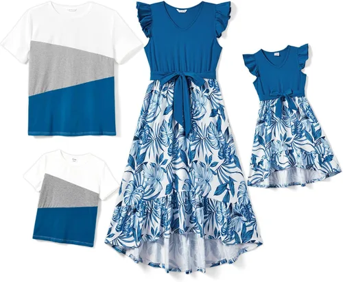 Vista 9 de PATPAT Conjuntos de verano a juego para la familia, vestidos y camisetas para mamá y yo, conjuntos de camisetas casuales para vacaciones
