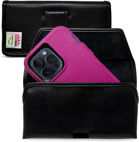 Vista 12 de Turtleback Clip para cinturón para iPhone 16 Pro Max, 15 Pro Max, 14 Pro Max, pequeño - Se adapta con fundas delgadas de estilo MagSafe, cuero negro