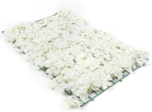 Vista 3 de Paquete de 10 paneles de pared de flores blancas de 24 x 16 pulgadas, flores artificiales blancas, decoración de pared de tela de seda