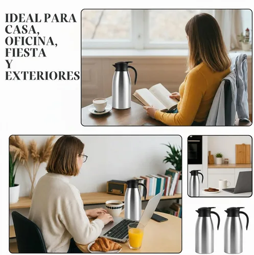 Vista 8 de Jarra de café aislada de 60 onzas, paquete de 2, jarra térmica de acero inoxidable 304 Premium 304 stainless steel 60oz thermal carafes keep