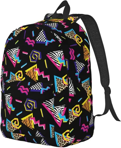 Vista 4 de Mochila genial de los años 80 y 90 para niñas, niños y mujeres, ligera, de lona, mochila casual para viajes al aire libre, Abstracto Años 90 Moda