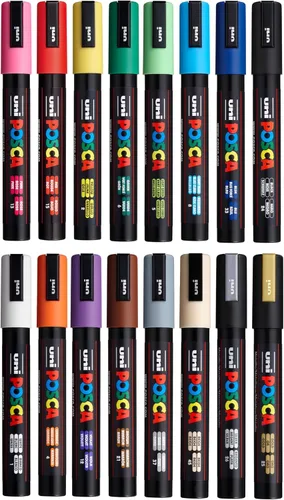 Vista 2 de Posca Exclusivo juego de 16 marcadores de pintura 5M con estuche de transporte, ideal para niños y adultos, marcadores de arte acrílico