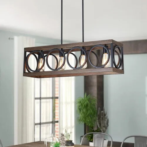 Vista 11 de XINGQI Lámpara de araña rectangular moderna, iluminación de isla de cocina de granja, accesorio de luz colgante industrial rústico de 4 luces