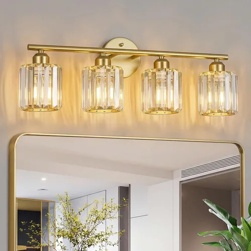 Vista 15 de Moderna lámpara de tocador de cristal de 2 luces, lámpara vertical de baño de níquel cepillado sobre espejo para tocador y lavabo, compatible