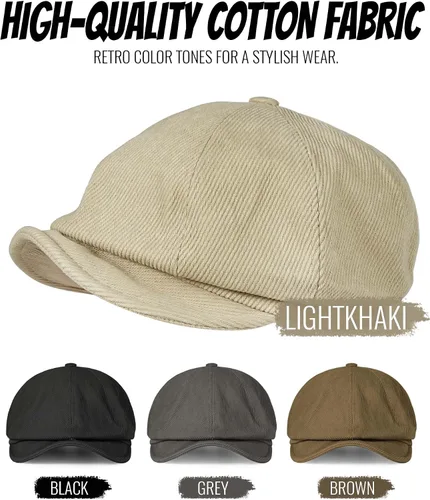 Vista 7 de Clakllie Gorra clásica de algodón con 8 paneles de Newsboy Gatsby, gorra plana de sarga vintage con diseño de peaky blinders, boina