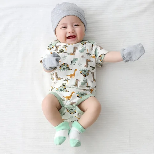 Vista 6 de Conjunto de gorro y manoplas para bebé recién nacido, gorras para bebés, niños y niñas de 0 a 6 meses, 100% algodón