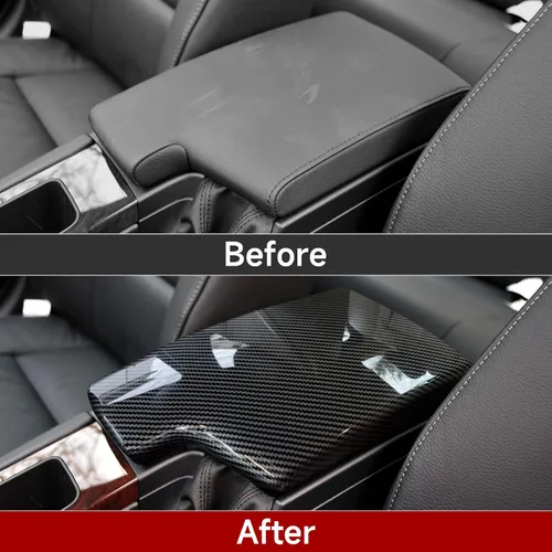Vista 3 de Para BMW Serie 3 E90 E91 E92 E93 2005-2012 Accesorios Cubierta de reposabrazos de coche Tapa Trim ABS Fibra de Carbono Color Consola Centro Caja