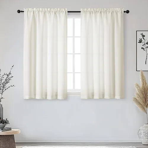 Vista 27 de OWENIE Bob Juego de 2 Paneles de Cortinas Negras de Cocina para Ventanas de 36 Pulgadas de Largo, Cortinas Cortas de Café con Textura de Lino
