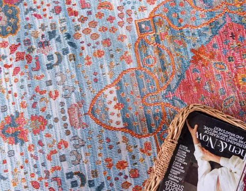Vista 5 de Unique Loom Baracoa Collection - Alfombra malecón (2 pies 2 pulgadas x 3 pies 1 pulgada, rectangular, azul claro/naranja)