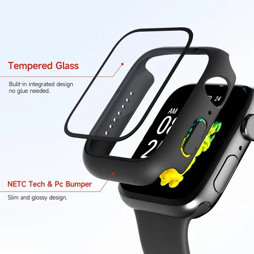 Vista 2 de Paquete de 2 fundas de vidrio templado compatibles con Apple Watch, protector de pantalla de policarbonato duro, protección general ligera contra
