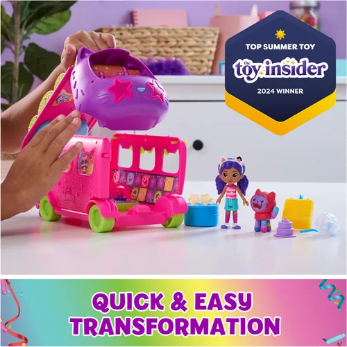 Vista 2 de Gabby's Dollhouse Celebration Party Bus, set de juego transformador