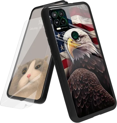 Vista 97 de Funda para Motorola Moto G Play 4G 2024 con protector de pantalla, parte trasera de vidrio templado + funda de silicona suave TPU absorción