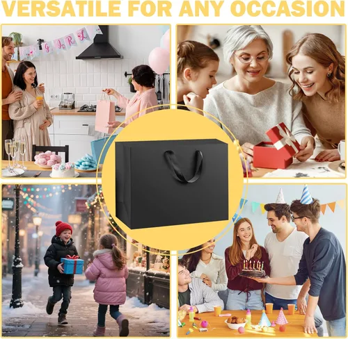 Vista 7 de Paquete de 4 bolsas de regalo negras extra grandes, bolsas de regalo grandes con papel de seda, 16 x 6 x 12 pulgadas, bolsas de regalo para pequeñas