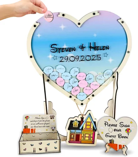 Vista 12 de Alternativa de libro de invitados de boda de bola negra personalizada, idea de libro de invitados de boda de madera, libro de invitados con temática