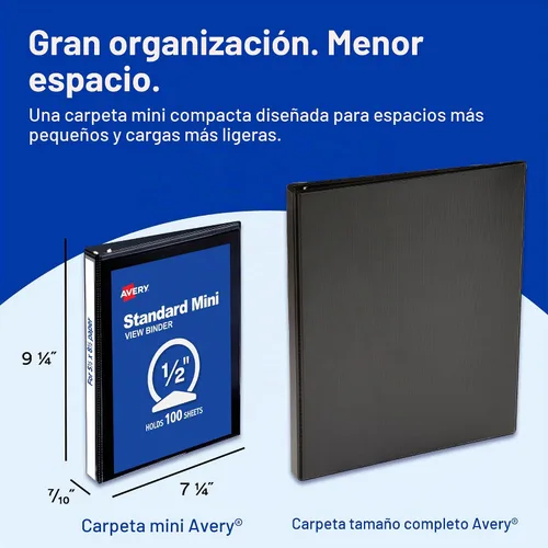 Vista 2 de Carpeta Avery. Minicarpeta duradera con gancho para hojas de 5.5 x 8.5 pulgadas, Negro