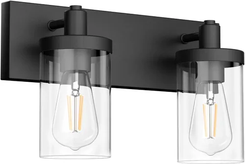 Vista 9 de Aipsun Accesorios de iluminación de tocador de baño, luz cromada, 2 luces, luz de baño de acero inoxidable con pantalla de vidrio transparente
