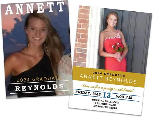 Vista 4 de Graduation Announcements Party Invitations Cards Class of Customized Gold Black Blue, High School or College, personalized with envelopes