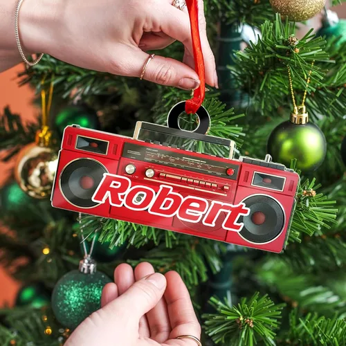 Vista 4 de Adorno de radio personalizado 2025, adorno de radio retro personalizado, cinta de cassette, adornos retro, adornos de radio de Navidad, adornos