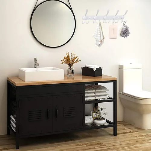 Vista 5 de Perchero de pared con 5 ganchos de tres puntas, de PHINGEER, resistente, de acero inoxidable con gancho, decorativo, para colgar abrigos, chaquetas