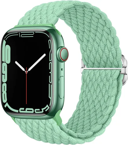 Vista 28 de Qimela - Correa elástica Solo Loop compatible con Apple Watch de 49 mm, 46 mm, 45 mm, 44 mm, 42 mm, 41 mm, 40 mm y 38 mm, correa trenzada Verde