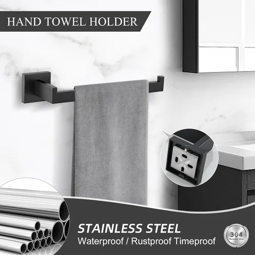 Vista 4 de TURS Juego de accesorios de baño negro de 4 piezas, incluye toallero de 24 pulgadas, soporte para toallas de mano, gancho para toallas, soporte