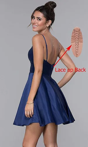 Vista 3 de Vestido corto brillante de la vuelta a la escuela de las mujeres de la cintura fina corto V-cuello vestido de bola