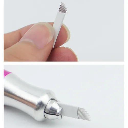 Vista 4 de 50pcs Aguja de Maquillaje Permanente Manual Ceja Tatuaje Microblade Agujas Inclinadas (7 Agujas Inclinadas)