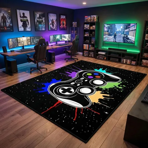 Vista 34 de Alfombra de suelo con estampado de videojuegos 3D para niños, alfombra pequeña roja para dormitorio, tapete de piso para habitación de niños