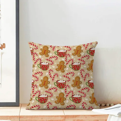 Vista 2 de Juego de 2 fundas de almohada navideñas de 18 x 18 pulgadas, con bastón de caramelo de hombre de jengibre, decoración de invierno, decoración