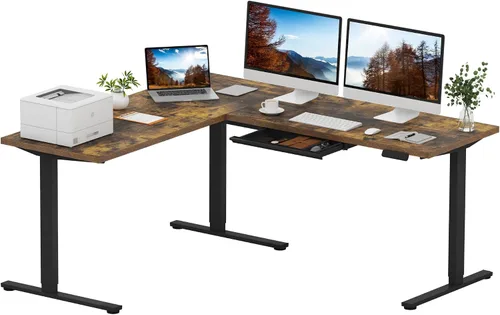 Vista 14 de SANODESK - Escritorio de pie en forma de L, altura ajustable, escritorio de esquina eléctrico, mesa de computadora ajustable de 63 x 48 pulgadas