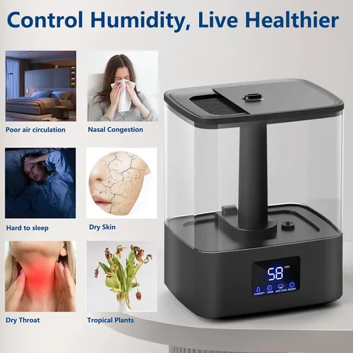 Vista 6 de KZF Humidificador ultrasónico para dormitorio, niebla fría ultrasónica de 6 litros, fácil de limpiar, 3 ajustar la humedad, adecuado