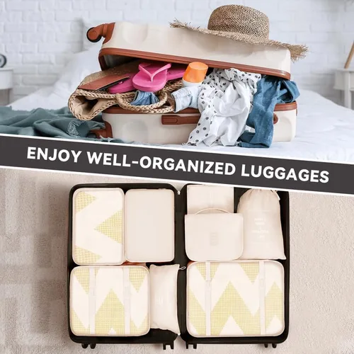 Vista 4 de MURISE Cubos de equipaje para viajes, 8 bolsas organizadoras de maleta para artículos esenciales de viaje, juego organizador de equipaje duradero