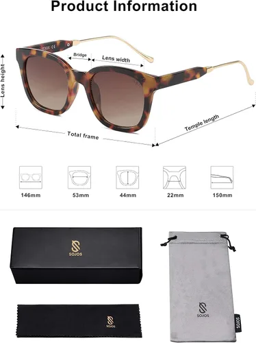 Vista 5 de SojoS SJ2050 Lentes de sol polarizados, cuadrados, clásicos, para mujeres y hombres, retro, modernos, protección ultravioleta 400