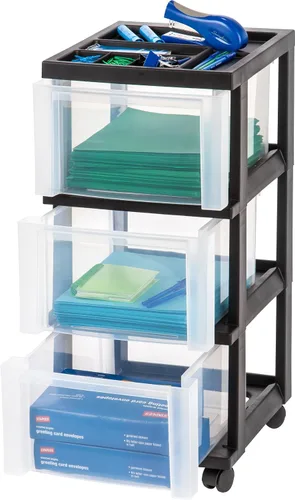 Vista 9 de IRIS USA Organizador de almacenamiento con cajones de plástico, carrito rodante, con ruedas giratorias, 3 cajones, para aula, suministros de arte