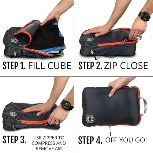Vista 8 de Compression Packing Cubes Set for Travel - Lightweight, Durable Clothes Organizer for Carry-On Luggage and Suitcases by TRIPPED Travel Gear