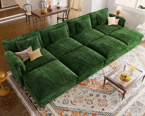 Vista 19 de ELUCHANG Sofá Seccional Modular en Forma de L de 113 pulgadas, cómodo sofá nube de 4 asientos con otomana móvil, sofá de asiento profundo para sala