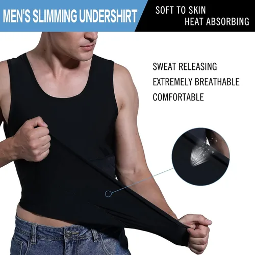 Vista 2 de MJHCJH Camiseta de compresión para hombre, chaleco adelgazante, camiseta interior moldeadora de cuerpo, camiseta sin mangas, moldeadora