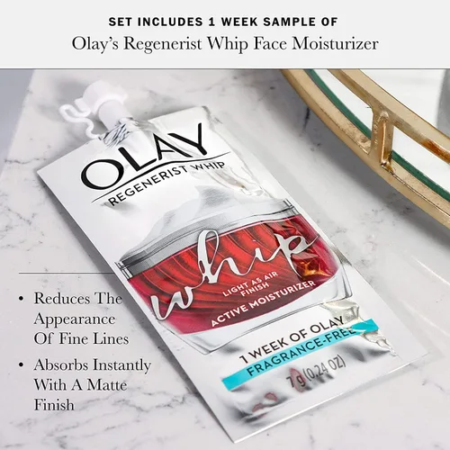 Vista 6 de Olay Regenerist Retinol 24 Crema de ojos de noche, 0.5 onzas + crema hidratante facial de látigo paquete de tamaño de viaje/prueba