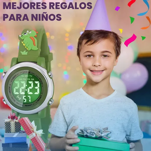 Vista 7 de Viposoon Relojes para niños con alarma impermeable, regalos de dinosaurios para niños y niñas de 3 a 10 años Verde militar