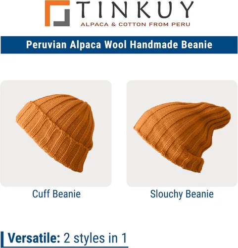 Vista 5 de TINKUY Peru Alpaca Wool Men's & Women's Warm Soft - Cuffed Slouchy - Beanie Hat