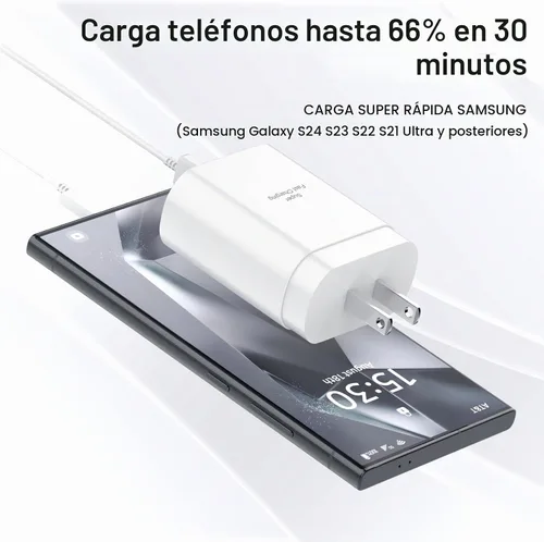 Vista 2 de Samsung - Cargador de pared USB C, paquete de 2 unidades PD de 25 W, cargador súper rápido con USB C cable de carga rápida para Samsung Galaxy