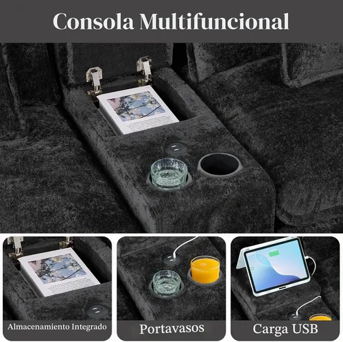 Vista 4 de Sofá seccional en forma de U, 151 pulgadas, sofás seccionales negros grandes y cómodos para sala de estar, sofás modulares modulares esponjosos