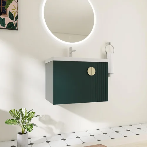 Vista 19 de Mueble de baño de 24 pulgadas con fregadero, tocador flotante de 24 pulgadas con fregadero de cerámica blanca brillante, gabinete de baño de madera
