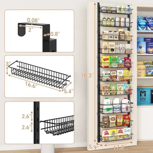 Vista 3 de MIAOLI Organizador de despensa sobre la puerta, estante de especias ajustable de 10 niveles, organizador de condimentos colgante para cocina, baño