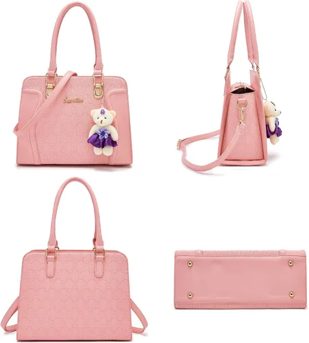 Vista 65 de Bolsos de mano de moda para mujer, bolsa de hombro, asa superior, bolsa de mano, juego de 4 piezas