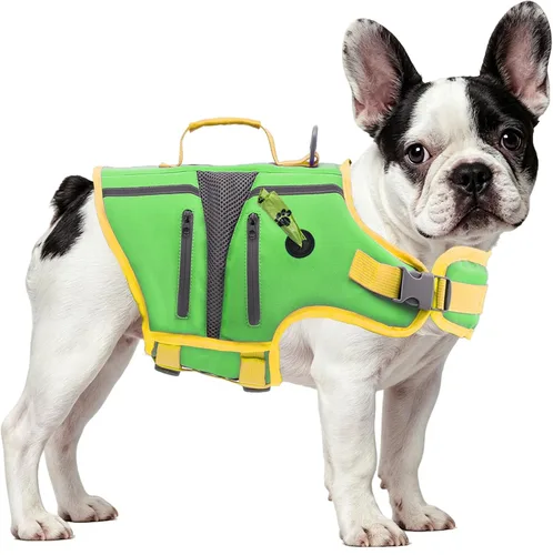 Vista 10 de EMUST Chaleco salvavidas para perros, chaleco salvavidas reflectante para nadar con 4 bolsillos, chaleco flotante para perros pequeños, medianos