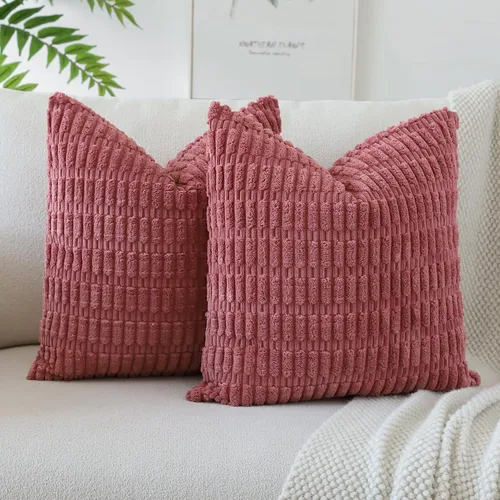 Vista 29 de OTOSTAR - Paquete de 2 fundas de almohada decorativas de pana suave de 18 x 18 pulgadas, funda de cojín a rayas estilo bohemio para sofá, cama, sala