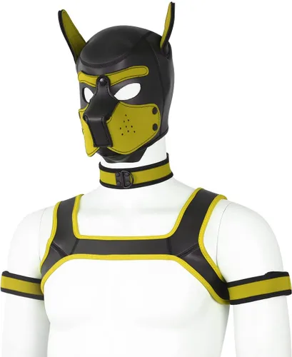 Vista 8 de BaronHong Kit de máscara de cabeza completa de neopreno para perro, disfraz novedoso con cuello y correa Negro