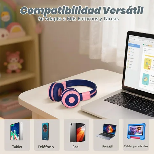 Vista 5 de SIMOLIO Auriculares inalámbricos para niñas, Bluetooth plegables para niños, con micrófono y volumen limitado, auriculares estéreo sobre la oreja