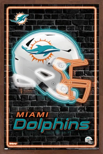 Vista 10 de Trends International NFL Miami Dolphins - Póster de pared con casco neón 23, 22.4 pulgadas de largo x 14.7 pulgadas, versión enmarcada en madera
